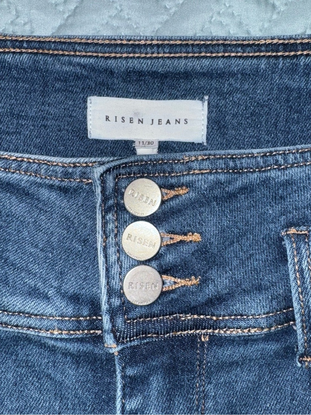 Risen Triple Button High Rise Straight Jeans Distressed RDP5195 - Picture 8 of 10
